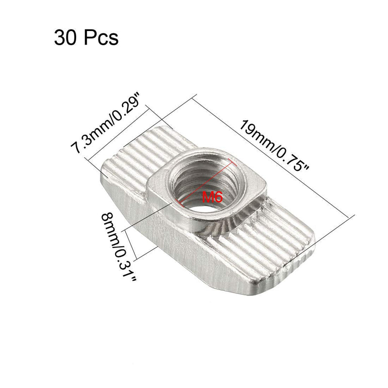 uxcell Sliding T Slot Nuts, M6 Half Round Roll in T-Nut for 4040 Series Aluminum Extrusion Profile, Carbon Steel Nickel-Plated, Pack of 30