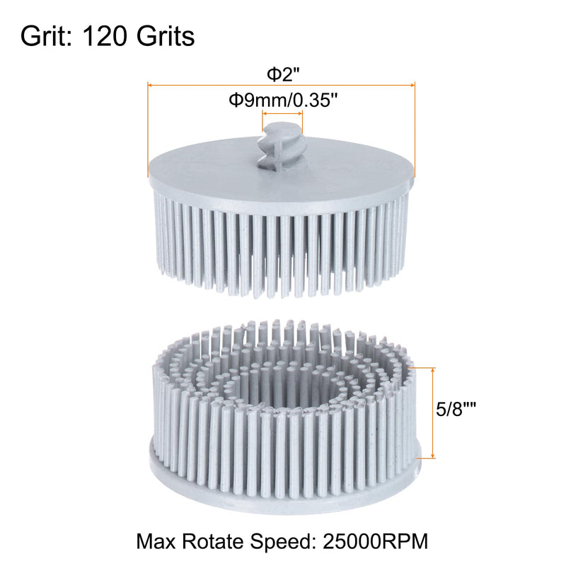 HARFINGTON 2pcs Bristle Disc 2" 120 Grit Abrasive Brush Deburring Electric Disc Brush with Quick Change Roll Lock Abrasive Coating Removal Disc for Metal, White