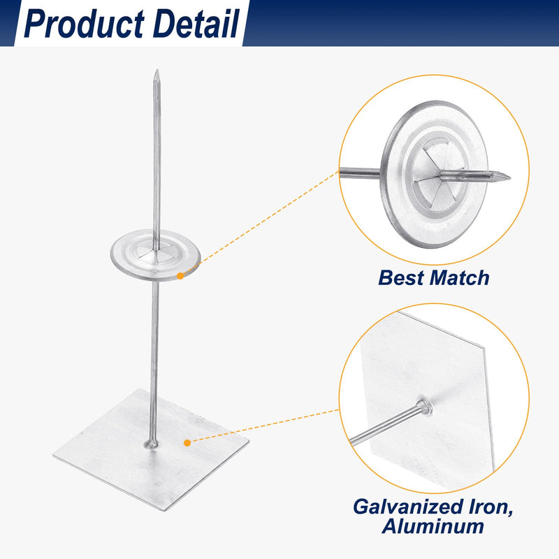 PATIKIL 150mm Self Stick Insulation Pins, 50Sets 2in Self Locking Washers Aluminum Insulation Hangers Cap Round Washers for Foam Board Wall Floor Ceiling