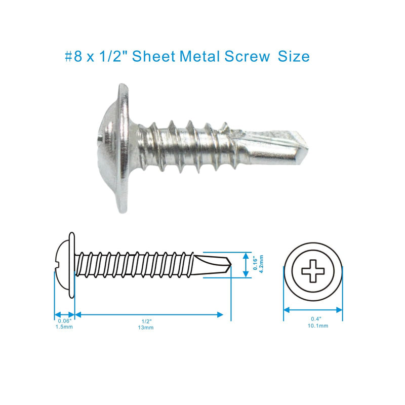 #8 x 1/2" Sheet Metal Screws，410 Stainless Steel Modified Truss Head Fast Self Tapping Screws, Phillips Drive Self Drilling Screws for Metal Plastic & Wood (250 Pack) #8 x 1/2" - 250pcs