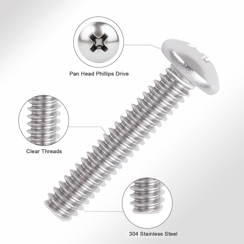 1/4-20x2 Phillips Pan Head Machine Screws 50pcs HS/JXLS-02 | 304 Stainless Steel, UNC Coarse Full Thread, Equipped with Phillips Bit, for DIY, for Repair, Install Furniture Screws 1/4-20x2"