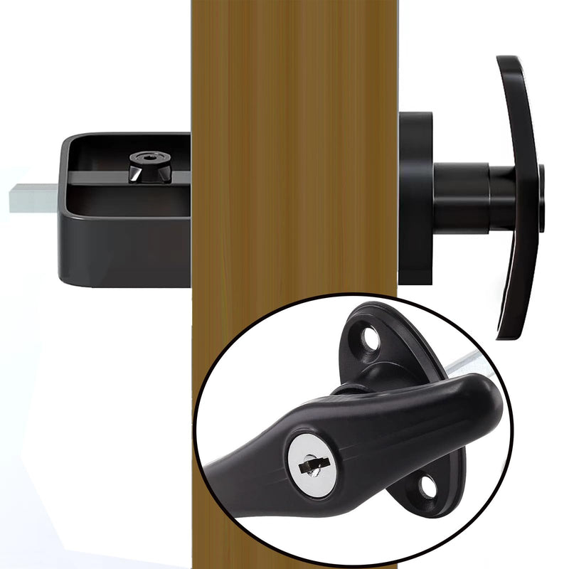 Shed Door Latch T-Handle Lock Kit 4-1/2” Stem, 2 Keys and 5 Inch Spring Loaded Barrel Bolt Latch Pin,Use for Sheds Barn Doors Chicken Coops Playhouses.
