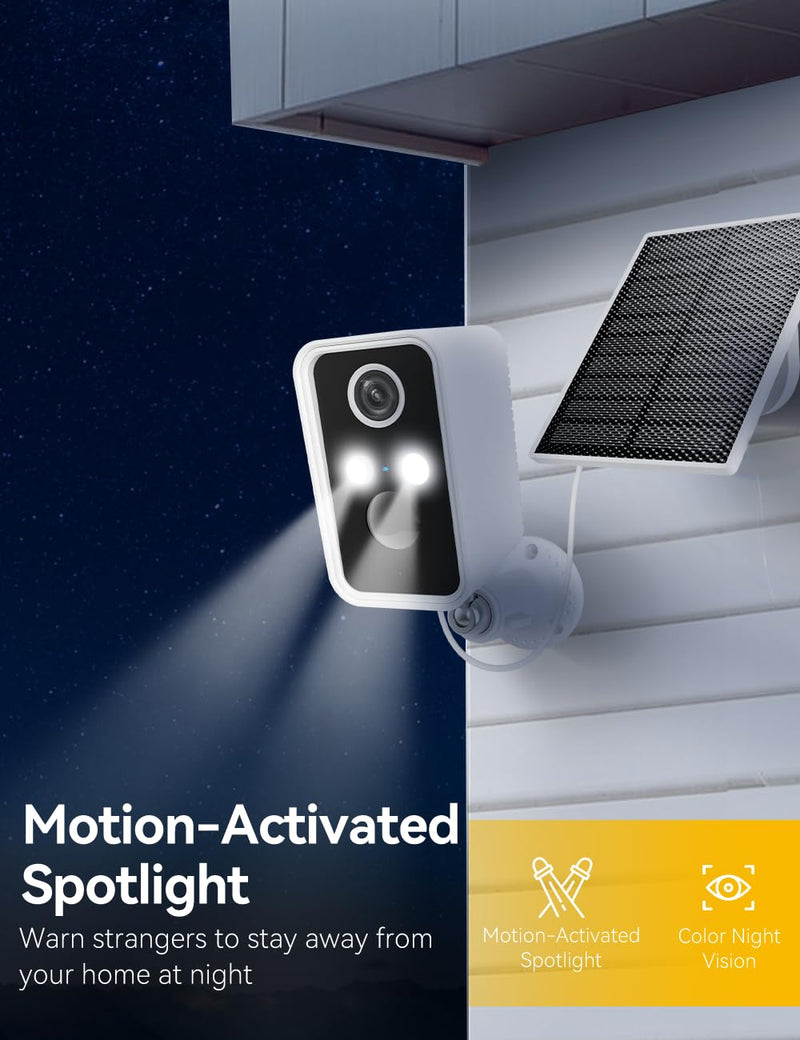 Solar Camera Outdoor Wireless, Battery Security Cameras with Solar Panel for Home Security, Motion Detection, Night Vision, Alexa, 2.4G Wi-Fi Only, Only Event Recording