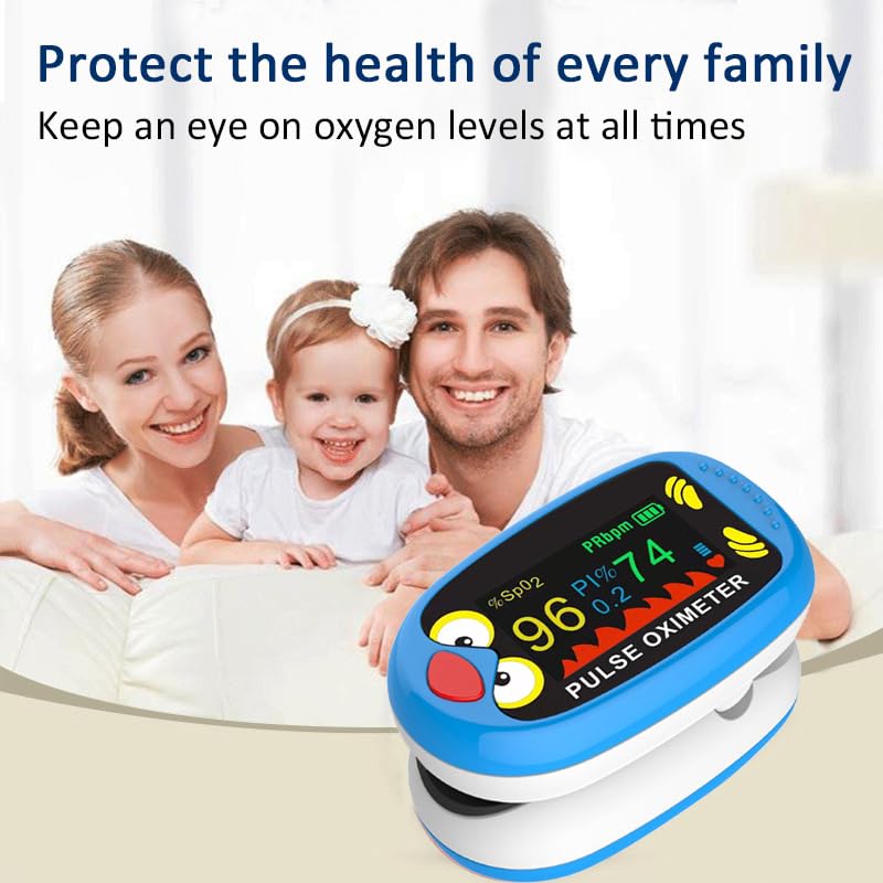 Rechargeable Child Pulse Oximeter – Oxygen Monitor for Kids and Babies, Pediatric Fingertip Blood Oxygen Saturation & Heart Rate Monitor with OLED Display, Auto Shut-Off, USB-C Charging Cable Included- blue