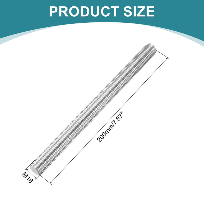 uxcell 2pcs Fully Threaded Rod, M16 x 200mm Stainless Steel Right Hand Threads Rods with Nuts and Flat Washer Fully Studding Rod Bar for Clamps, Hangers and U-Bolts 2