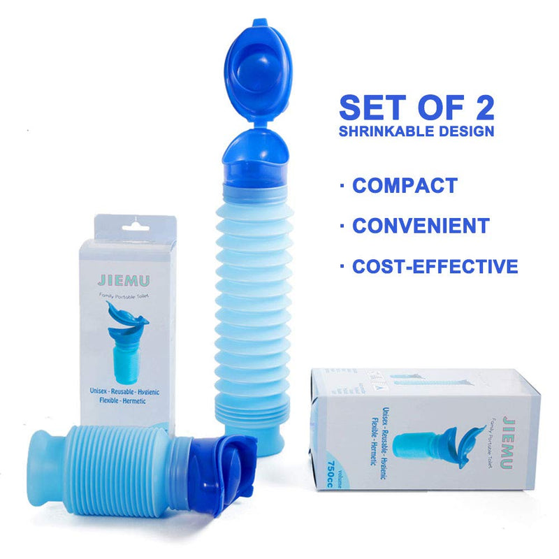 Set of 2 Portable Travel Urinal, Collapsible Urinals for Men and Women, Reusable Kids Potty, Personal Pee Bottle for Outdoor Camping, Long Road Trip and in Traffic ‎Blue 02