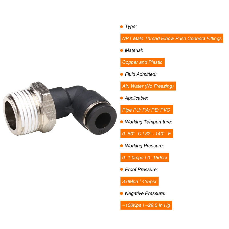 1/2 Npt Push to Connect Air Fitting CEKER 1/4 inch OD Tubing Elbow Air Line Quick Connect Fittings Male Threaded 90 Degree Push in Lock Fit Pneumatic Fittings Tube Connector 2Pack 1/4" OD X 1/2" MNPT 2