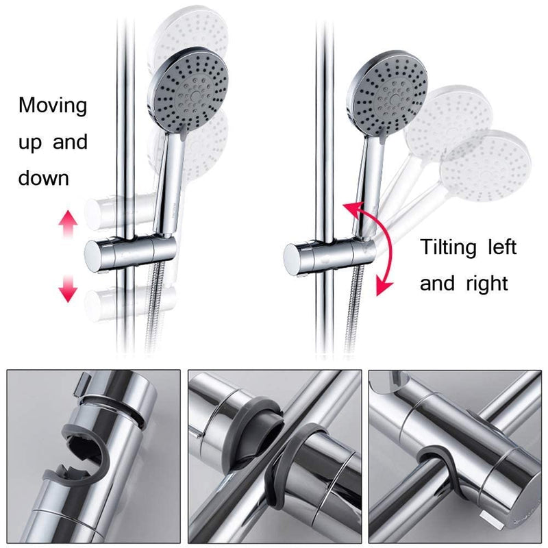 Adjustable Shower Head Holder for Slide Bar,Universal 18-25MM O.D. Rail Head Bracket Holder for Slide Bar Slider Clamp Bathroom Replacement 360 Degree Rotation Sprayer Holder (ABS Chrome)