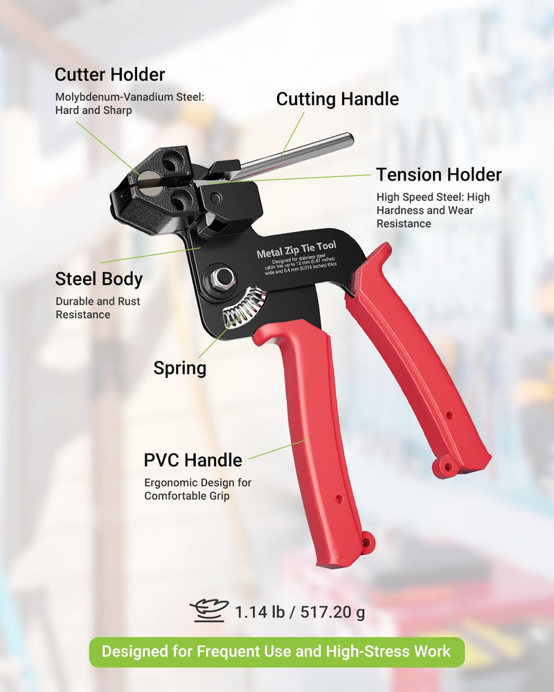 Metal Zip Tie Tool, Heavy Duty Zip Tie Cutter, Fasten and Cut Stainless Steel Cable Ties, for Outdoor Chain Link Fence Ties, Exhaust Pipe and Cables Red