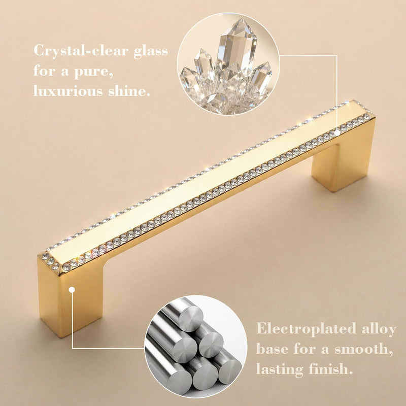 POZEAN 4 Pack Gold Cabinet Pulls with Crystal Accents, Drawer Pulls Decorative Cabinet Hardware for Kitchen Cabinets, Dresser Drawers, Bathroom Vanity and Closet