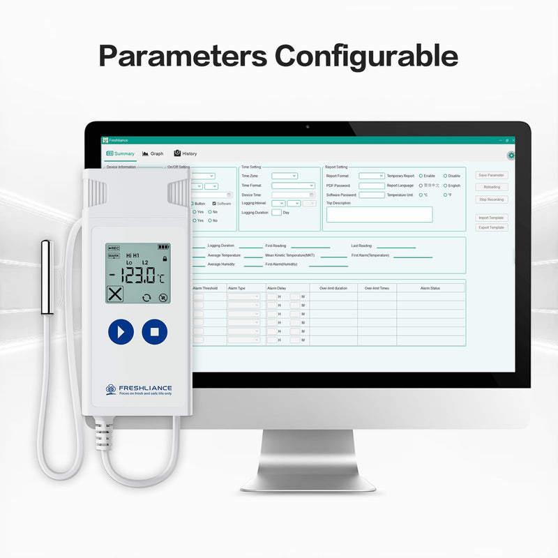Freshliance Ultra Low Temperature Data Logger, Reusable Temperature Recorder with High Accuracy External Probe, Configurable USB Temperature Monitor 35000 Points with PDF CSV Report, Atlas Log-200 Atlas Log -200