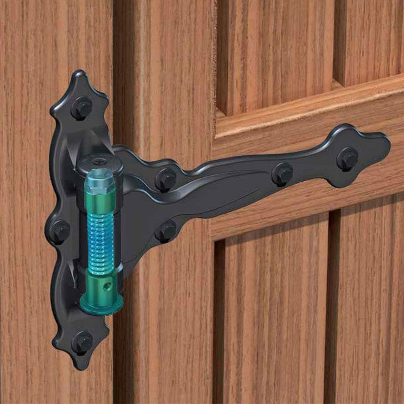 National Hardware N346-200 V6220 TruClose Decorative Spring T Hinge in Black, 7-3/4" x 8-1/2", 2 piece Updated Packaging