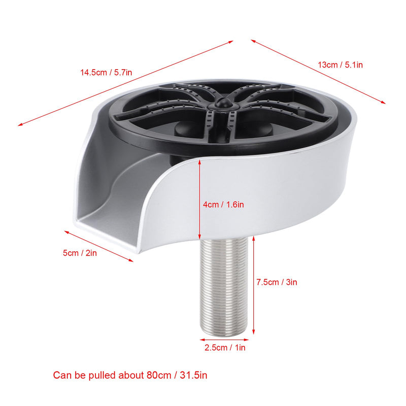Automatic Glass & Cup Washer Sink Accessory with 360 Degree Rotating Spout Stainless Steel Dishwasher for Bottles Cups Utensils - Silver ABS Basin US 9/16