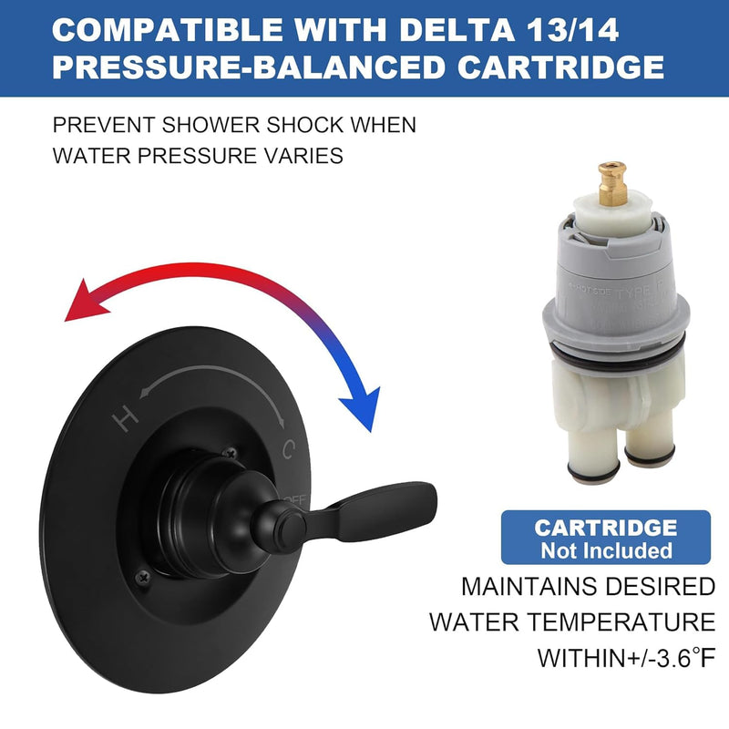 Replacement for Delta T14032-BL Shower Valve Trim Kit,Compatible with RP46074, Fits R10000 Series Valves(Cartridge/Valve Not Included) Black