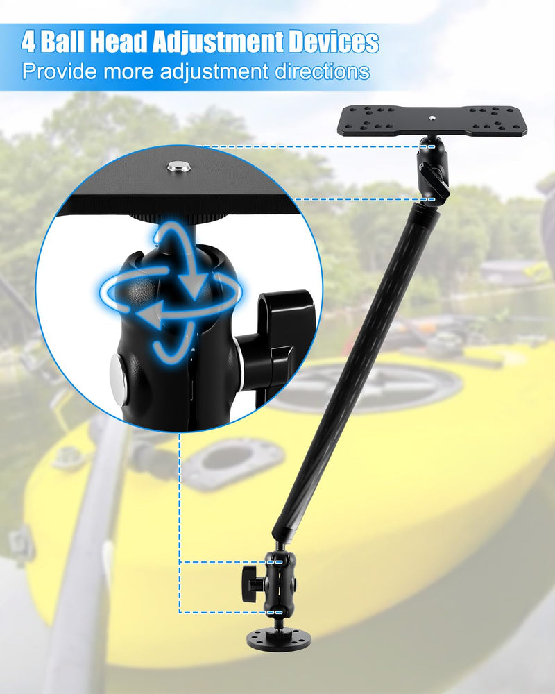 Aluminum Alloy Fish Finder Mount with C Size 1.5 Inch and Round Base, 19.68 Inch Long Arm Marine Electronic Depth Finder Mount Compatible with Garmin Lowrance Humminbird and More