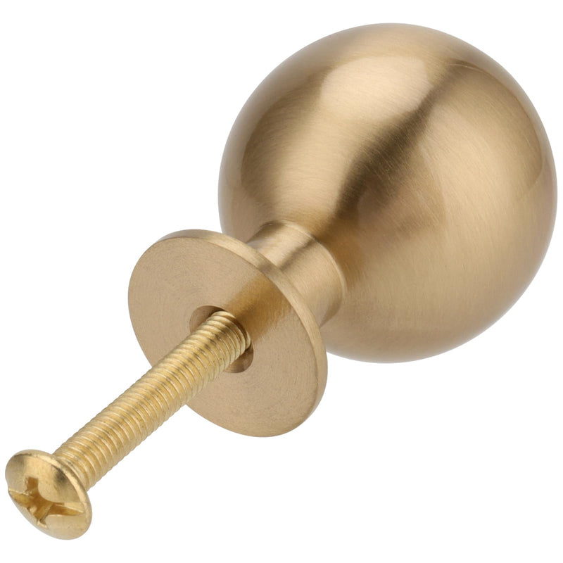 HAKZEON 6 Pack 1 Inch Diameter Solid Brass Cabinet Knobs, Round Ball Champagne Cabinet Knobs Sphere Pulls Brushed Brass Finish for Drawers Wardrobes Dresser