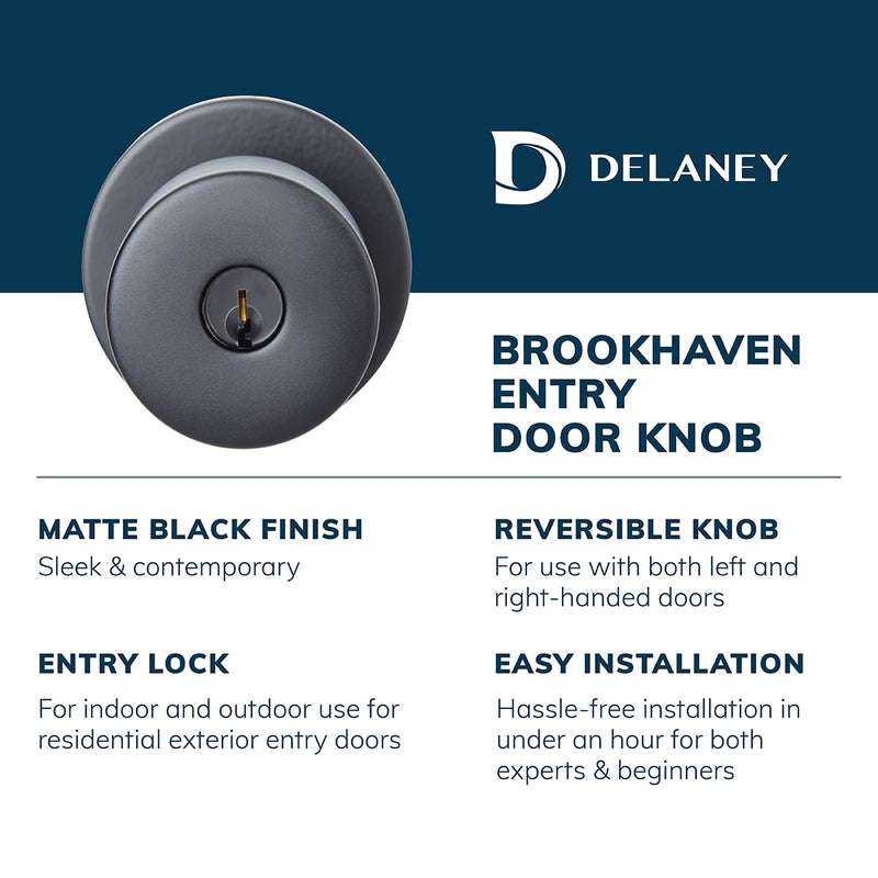 Delaney Hardware Brookhaven Entry Door Knob with Round Trim Matte Black