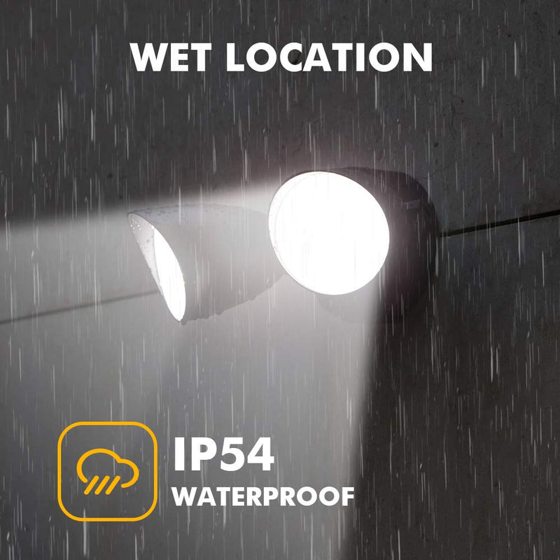 LUTEC 6222B 2500 Lumen 32 Watt 28 LED Dual-Head Floodlight Outdoor, Full Metal Design, Waterproof Exterior Security Wall Light 5000K for Patio, Garden, Yard-Black Black