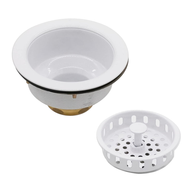 Westbrass CO2196-50 Combo Pack 3-1/2" Post Style Large Kitchen Sink Basket Strainer and Extra-Deep Collar Kitchen Sink Waste Disposal Flange with Stopper, Powder Coat White
