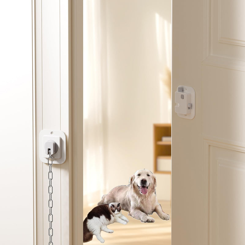 YEYA Cat Door Latch & Stopper-Adjustable Strap from 1.5" to 10", 2-Pack Door Holder & Prop to Keep Door Open for Cats, No Tools Required White 2 Pack