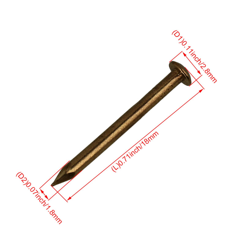 200 Pcs Antique Round Head Brass Copper Screw Nail Miniature Nails for Furniture Hinges Boxes Craft Projects 2.8x18mm
