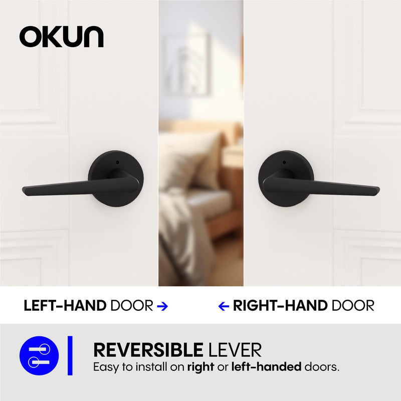 Okun Halo 1-Pack Matte Black Privacy Door Levers – Push Button Lock, Reversible, Sleek Concealed-Mount Design for Bedroom & Bathroom 1 Pack