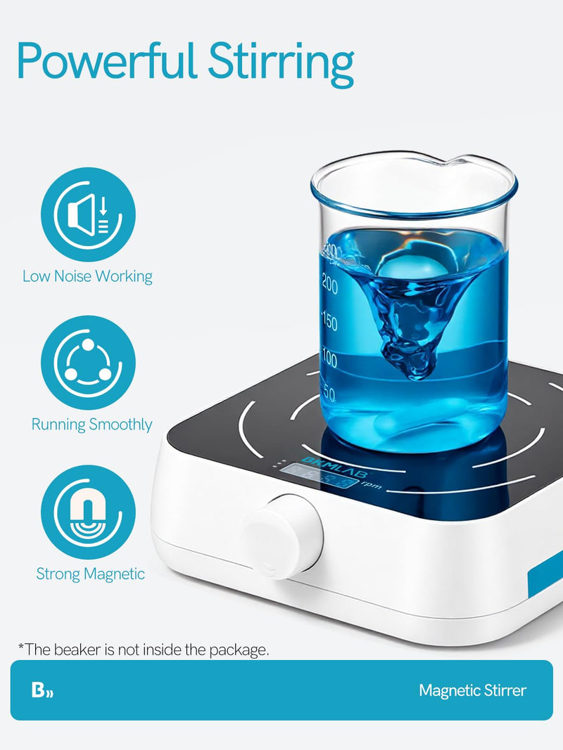 Magnetic Stirrer 200-2000 RPM Digital Display with 3 Stir Bars &a Retriever | Max Stirring Capacity: 3000ml, Magnetic Mixer with Speed Control for Liquid Mixing (No Heating) MS-2L