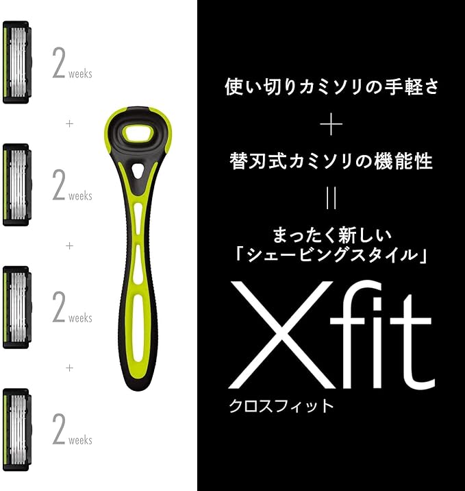 Kai Xfit 5 Blades (8 Replacement Blades Included, 1 Set), Shaving, Razor, Men's, Sensitive Skin, Main Body + 8 Replacement Blades, Green; Black, 1 x 1 - NewNest Australia