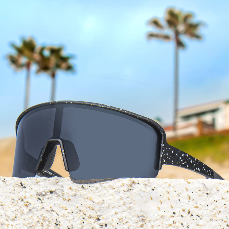 MAXJULI Polarized Sunglasses for Men Women, Windproof Outdoor Sports Cycling Running UV400 Protection Sun Glasses 8121 G2 Semi Rimless -Black With Spots/Gray Lens