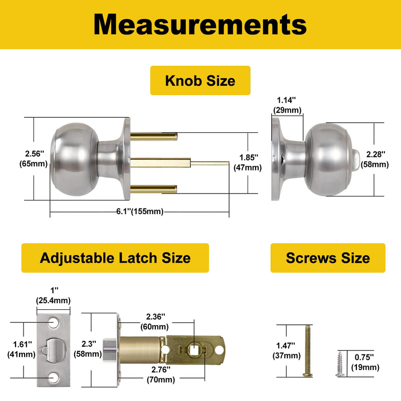CML Hardware Keyed Entry Door Knob Set, Entrance Door Lock in Solid Stainless Steel for Exterior and Interior, Round Ball Handle, 1 Pack Stain Stainless