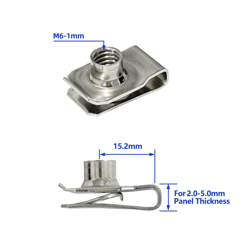 M6 U-Style Clip-On Nut, U-Type Stainless Steel 18-8 (304) Regular Extruded U-Nut, Pack of 50 M6 304 Stainless Steel