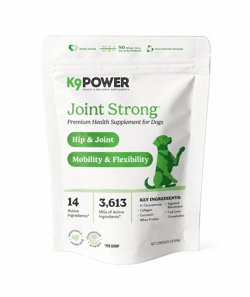 K9Power Joint Strong – Dog Joint Supplement for Mobility, Pain & Inflammation Relief – Glucosamine, Chondroitin, Collagen, Curcumin, Omega 3s, CMO, Green Tea – Ideal for Arthritis & Joint Protection Hip & Joint 1 lb (Pack of 1)