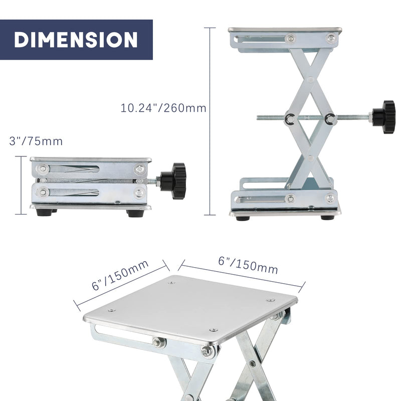 Lift Table Lab Stand Lifter, Scissor Lifting Jack Platform 6"X 6", Stainless Steel Laboratory Support Jack Platform with Black Hand Wheel, Expandable 75mm to 260mm 150*150*260mm