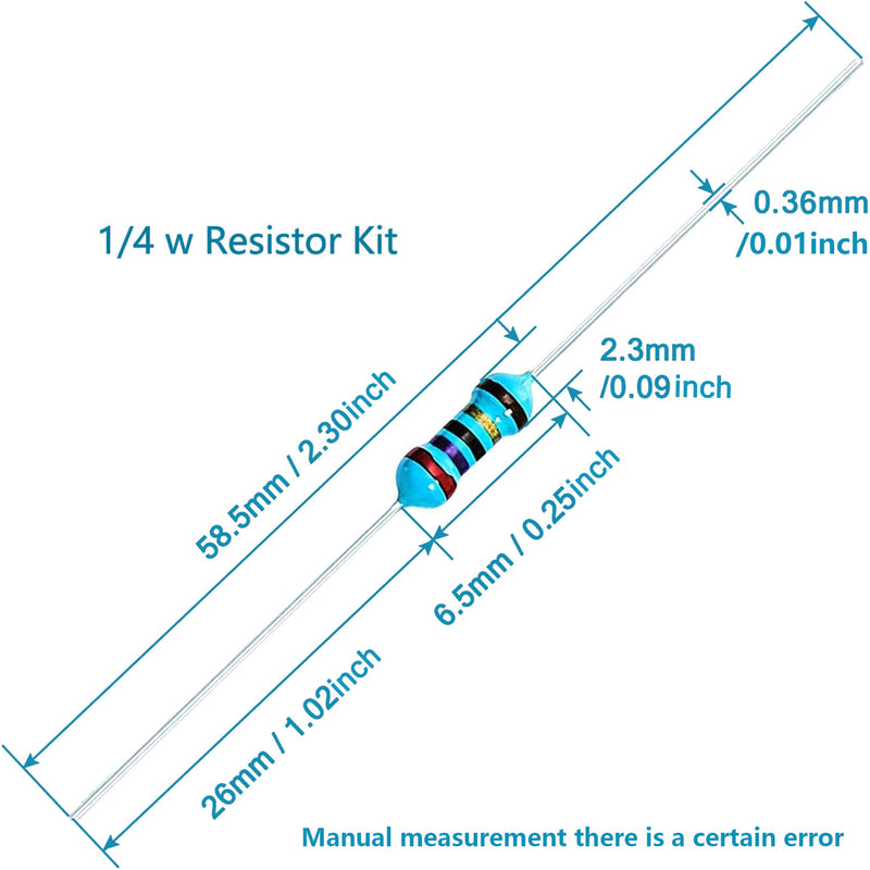 3120pcs 156 Values Metal Film Resistor Kit Minidodoca 1 Ohm-10M Ohm 1/4W 0.25 watt ±1% Tolerance Fixed Resistors Assortment Kit RoHS Compliant 100 1000 1k 10k 100k ohm Resistor Pack for DIY Projects 1/4 watt-156 values-3120pcs
