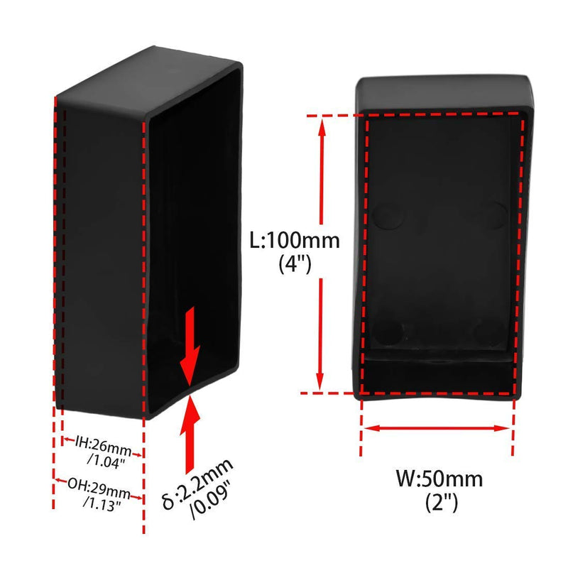 Flyshop 4PCS Flexible PVC Chair Leg Caps Floor Protectors Furniture Leg Tip Covers, Rectangle, Black, 2" x 4", 50 x 100 mm 2"x4" (50x100mm)