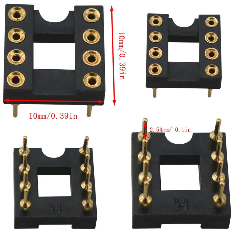 10PCS Fully Gold Plated DIP IC Chip Socket Adapter 2 Rows of 8 Round Pin Soldering 7.6mm Line Spacing Operational Amplifier Socket Integrated Circuits for PCB Board Electronic Component