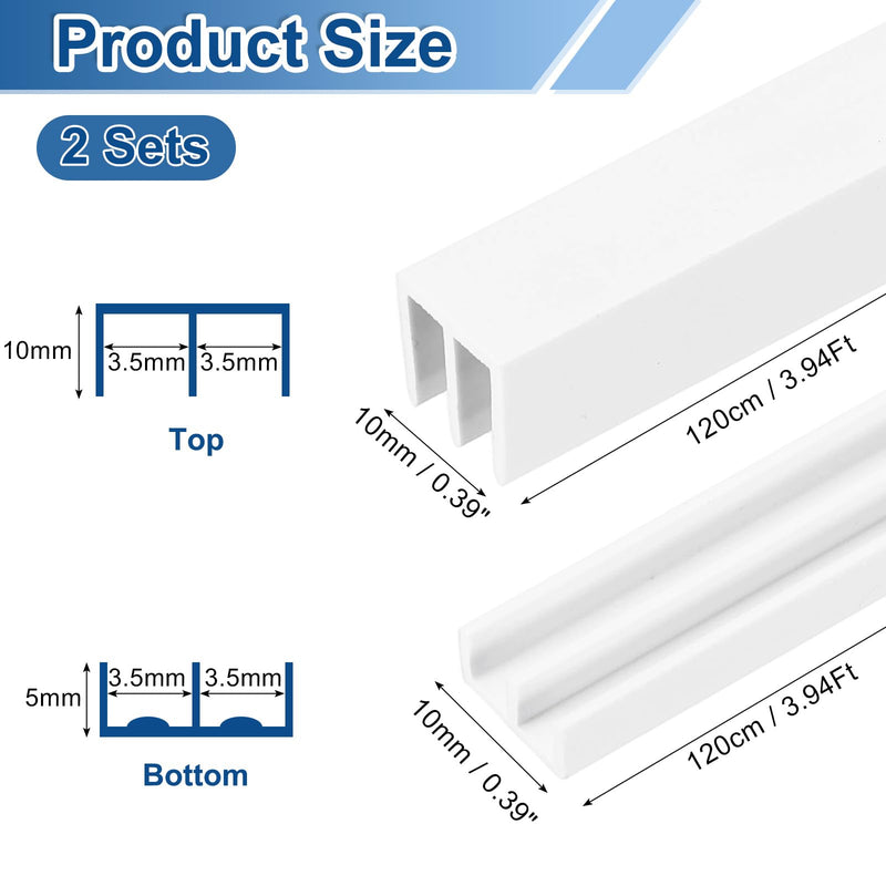 uxcell 2Set Plastic Sliding Door Track, 3.94Ft Sliding Glass Cabinet Window Track Hardware Set for 1/8" Thick Panels, for Small Bypassing Closet Door, White 2