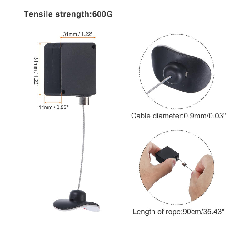 MECCANIXITY Retractable Cable Lock with Double-Sided Adhesive Remote Control Security Lock Arc Terminal for TV, DVD,Showroom,Remote,600g 2Set Black