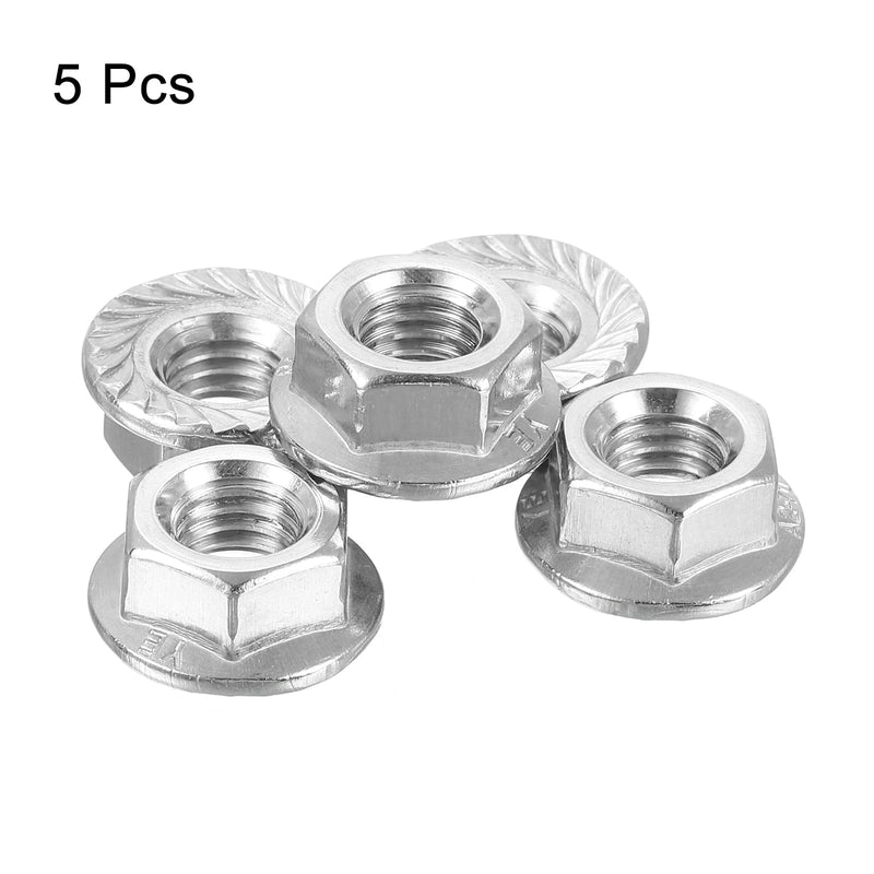 uxcell Flange Left Hand Nuts, M8x1.25mm 304 Stainless Steel Serrated Flange Left Hand Reverse Nuts for Assembling and Fastening, Silver 5pcs 5