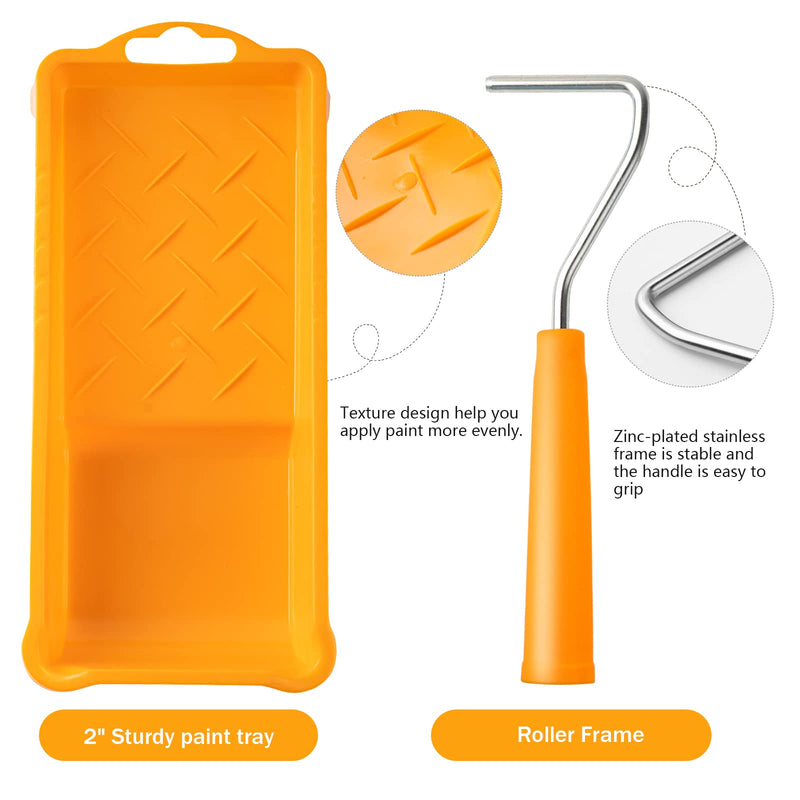 Mister Rui Foam Paint Roller, 2 Inch Mini Paint Roller Kit 9 Pack, Small Paint Roller with Tray and Liner, Small Paint Rollers 2 Inch, Mini Rollers for Painting Furniture, Stenciling, Art Crafts 2 Inch Kit, 8 Pack Orange