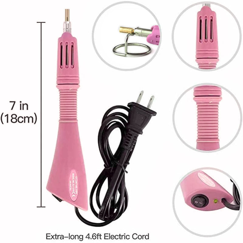 Hotfix Rhinestone Applicator, 7 in 1 Professional Iron-on DIY Hot Fix Tool Rhinestone Setter Applicator Wand Crystal Gem Tool Kit with 7 Different Sizes Tips, Support Stand (Pink) Pink