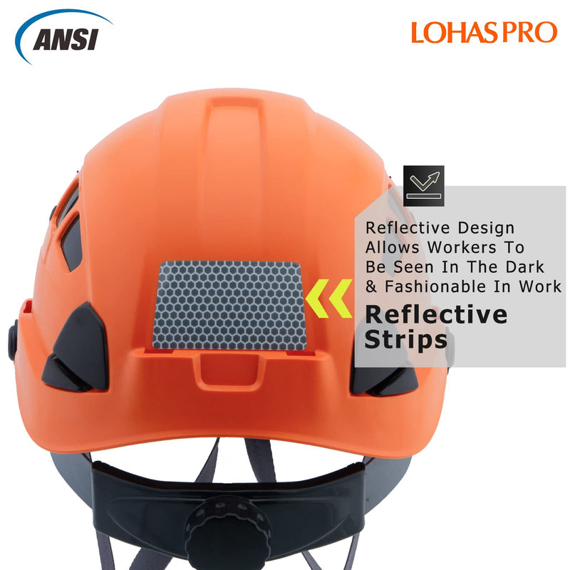 Hard Hats Construction Safety Helmet ANSI Z89.1 Approved OSHA Hardhat, LOHASPRO Vented Men Worker Orange Hard Hat with Chin Strap Tree Climbing Rescue Arborist Helmet (P4 Orange) P4 Orange