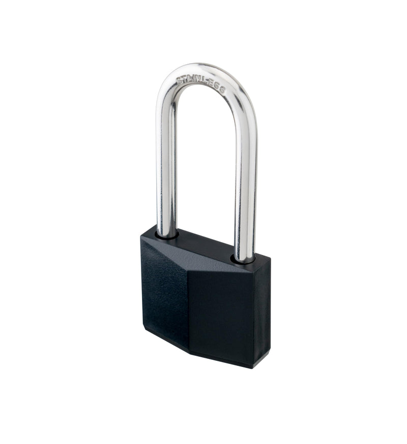 6-Pack Keyed Alike Locks, Black Covered Brass Keyed Padlock with Stainless Steel Long Shackle, 1-9/16 Inch Lock Body, Rustproof Locks for Gate Fence Hasp Cabinet Toolbox Gym or School Locker 6 Pack Long Black