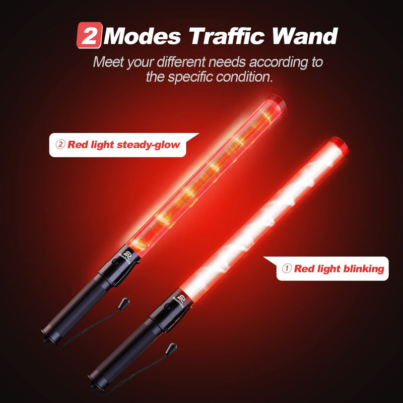 RoadHero 4 Pack Traffic Wand, 21 Inch Led Traffic Control Baton, Safety Light Wands with 2 Flashing Modes, Air Marshaling Signal Wand with Side Clip for Airport, Parking, Car Directing Red