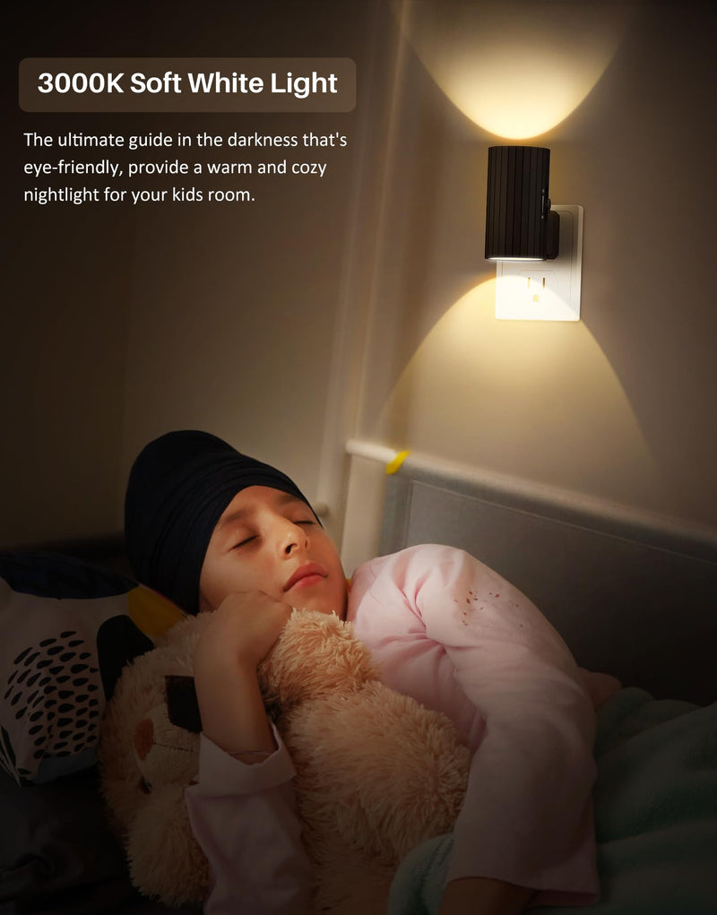 Night Lights Plug into Wall, LED Plug in Night Light, Dusk to Dawn Light Sensor, 0-100LM Adjustable Brightness Wall Light, Soft White 3000K, Dimmable Night Lights for Hallway Bedroom Stairway, 2 Pack 3000K-Soft White