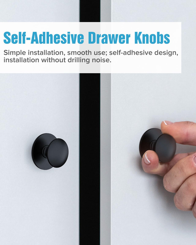 5 Pack Black Cabinet Drawer Knobs, Self-Adhesive Kitchen Handles, Self-Stick Hardware Cabinet Knobs, No-Punch Peel and Stick Knobs for Refrigerators, Dressers, Kitchen Cabinets, Windows, Closets 5
