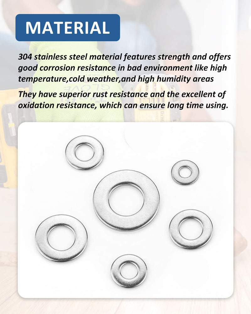 Flat Washer - 1/4" 304 Stainless Steel Metal Washers Flat for Screws and Bolts,5/8" Outside Diameter - 100PCS 1/4"