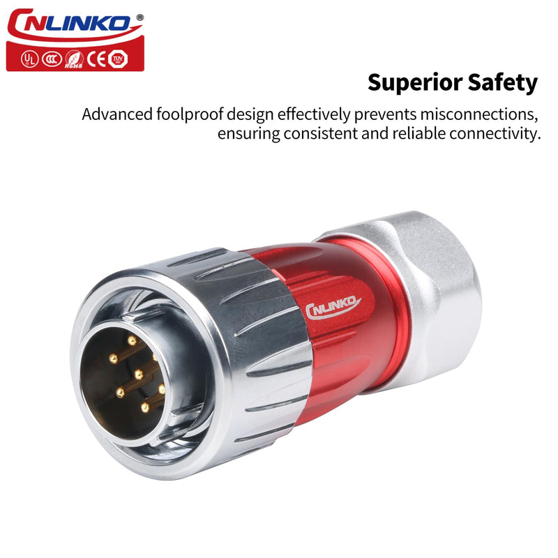 CNLINKO M20 Waterproof Connector，DH Series 20 2/3/4/5/7/9/12 Pin Bayonet Connecting Type Metal Shell Soldering Male Plug Female Socket IP68 Connectors (7-Pin) 7 Pin 300V 10A