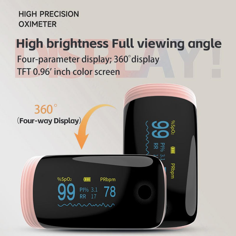 Rechargeable Pulse Oximeter Fingertip Oxygen Monitoring Fingertips with SpO2 Pulse Rate and PI RR OLED Precision Rapid Oximeter SpO2 Readings Outdoor Sports Home (Pink)