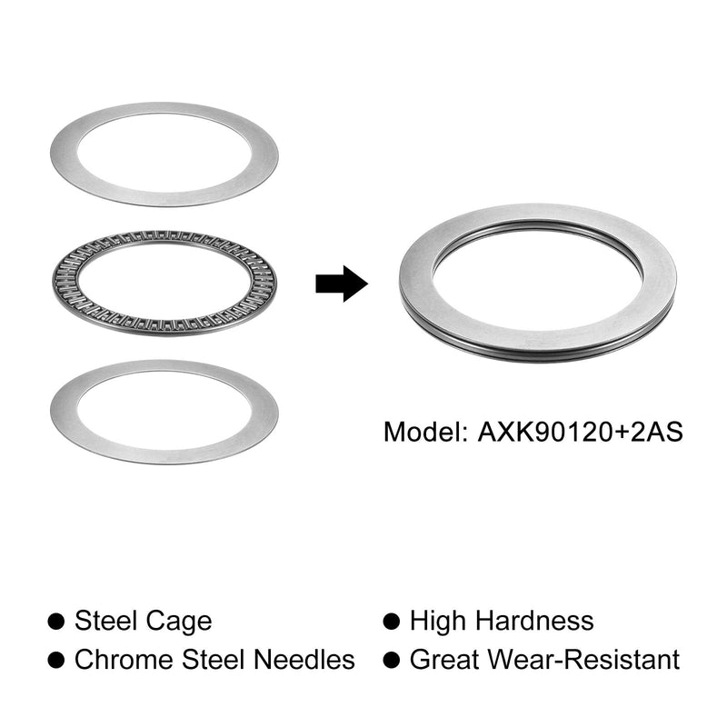uxcell AXK90120 Thrust Needle Roller Bearings with Washers 90mm Bore 120mm OD 4mm Thickness 2pcs 90mm x 120mm x 4mm 2